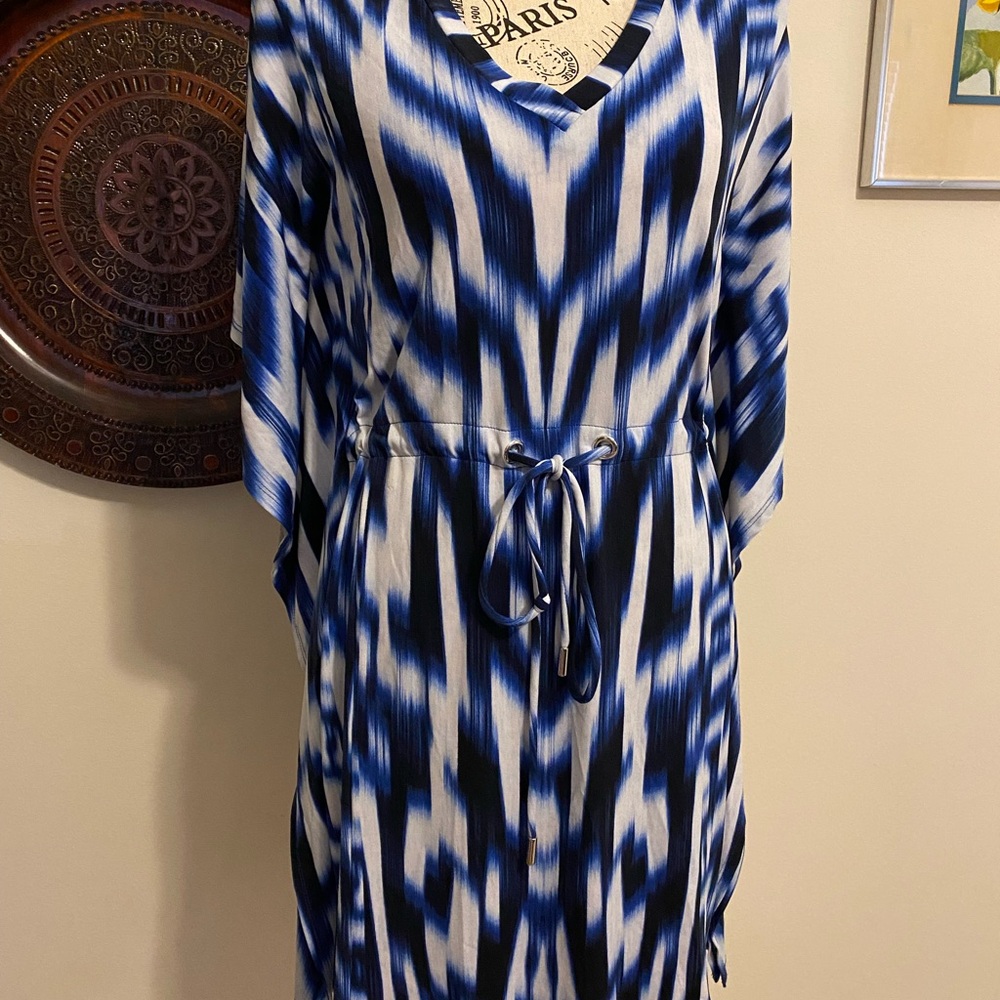 Calvin Klein Blue and Black Long Sleeve Dress